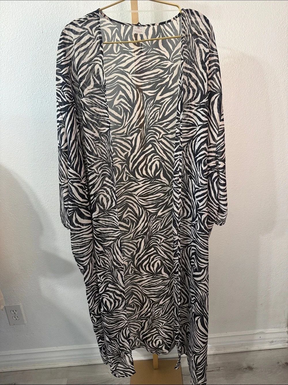 Shade & Shore Black and Cream Zebra Print Duster-2X/3X- NWT